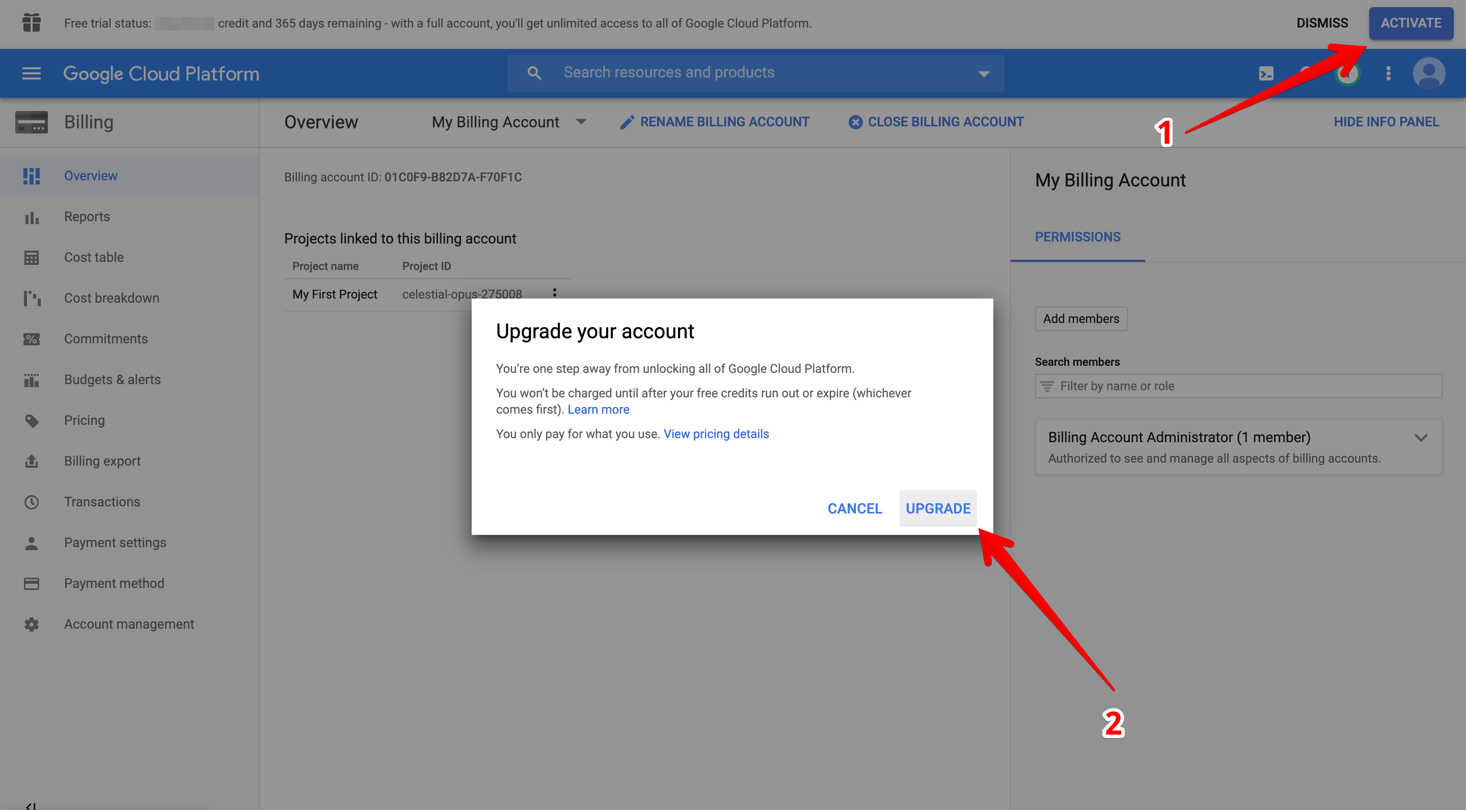 Upgrading BigQuery account