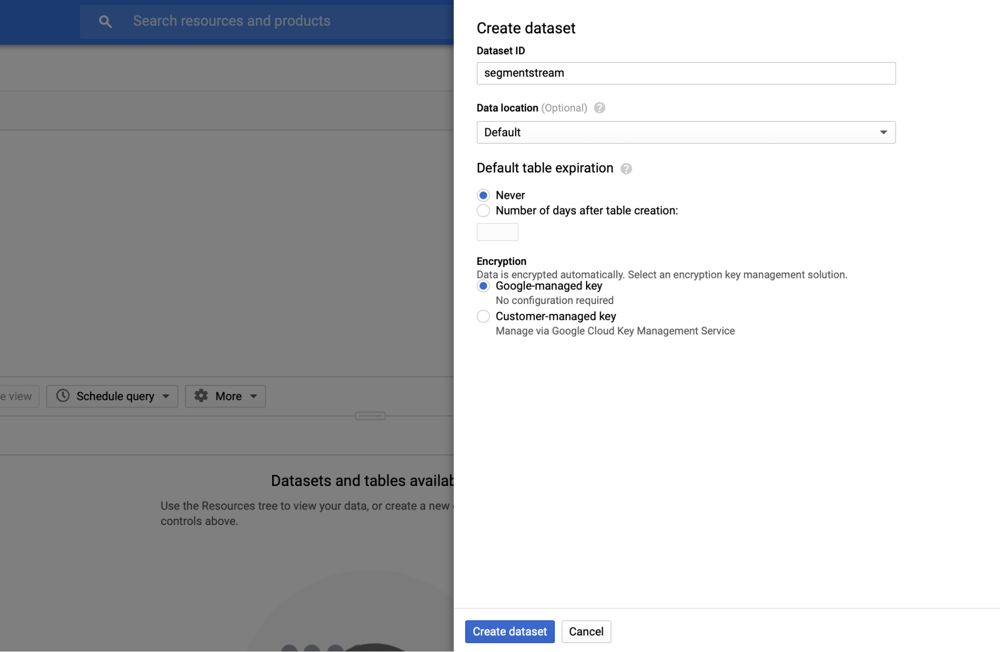 Dataset creation page