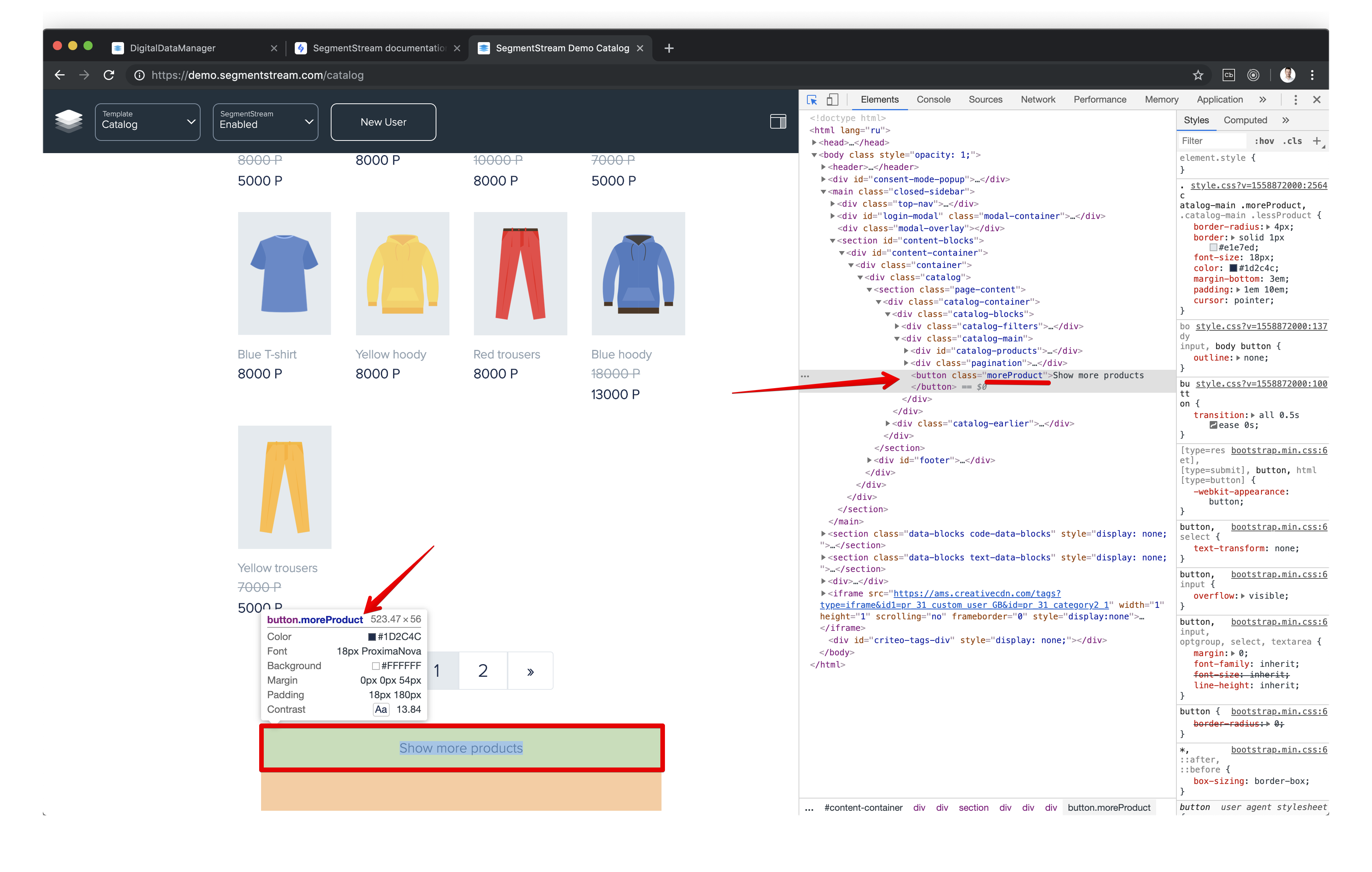 Image shows how to find a CSS selector in Google Chrome console